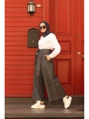 Koyu Gri Denim Lastikli Pantolon Etek Koyu Gri Denim Lastikli Pantolon Etek