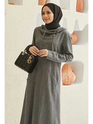 Gri Kapüşonlu Elbise