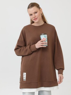 Kahverengi Modal Kumaş Arma Ve Fermuar Detaylı Sweatshirt Kahverengi Modal Kumaş Arma Ve Fermuar Detaylı Sweatshirt