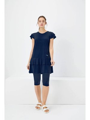 Haşema Kısa Kol Etekli Lacivert Havuz Mayo