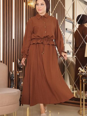 Kahverengi Gömlek Etek Takım Kahverengi Gömlek Etek Takım