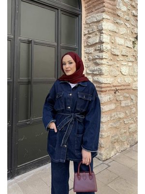 Mavi Kuşaklı Cepli Denim Takım Mavi Kuşaklı Cepli Denim Takım