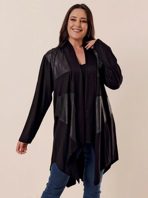 Siyah Şal Yaka Kombinli Büyük Beden Türlü Viskon Hırka