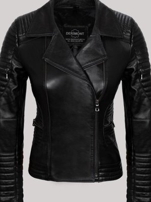 Siyah Hakiki Kuzu Derisi Düz Çizgi Detaylı Kol Ve Bel Fermuar Cepli Deri Mont