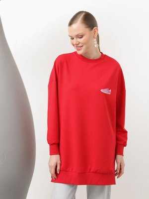 Kırmızı İki İplik Kumaş Ayakkabı Baskılı Sweatshirt Kırmızı İki İplik Kumaş Ayakkabı Baskılı Sweatshirt
