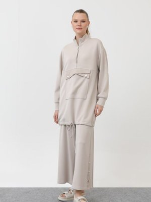 Bej Modal Kumaş Fermuar Ve Kese Detaylı İkili Takım