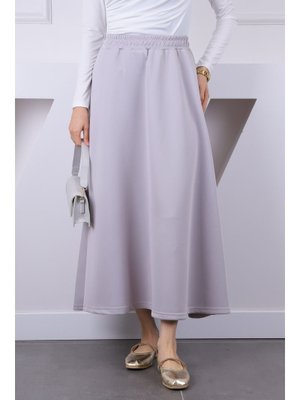 Gri Bel Lastikli Scuba Kloş Etek Gri Bel Lastikli Scuba Kloş Etek