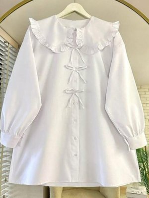 Beyaz Marul Yaka Fiyonklu Tunik Beyaz Marul Yaka Fiyonklu Tunik