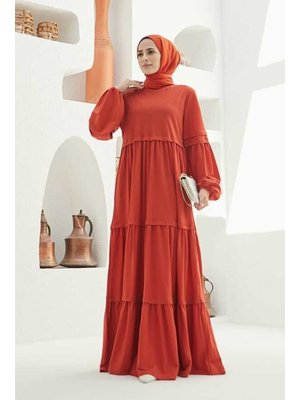 Kiremit Ancelina Büzgülü Elbise