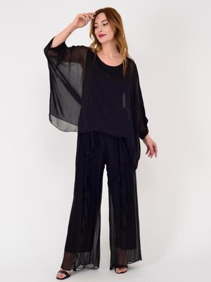 Siyah Italyan Astarlı Lastikli İpek Pantolon