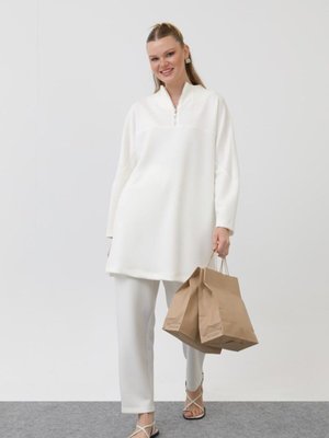 Ekru Modal Kumaş Fermuar Detaylı Tunik Ekru Modal Kumaş Fermuar Detaylı Tunik