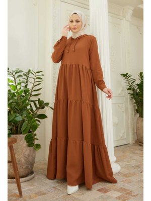 Berlin Kapüşonlu Reglan Kollu Elbise Tütün