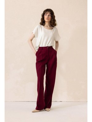 Bordo Yüksek Bel Bol Paça Palazzo Pantolon