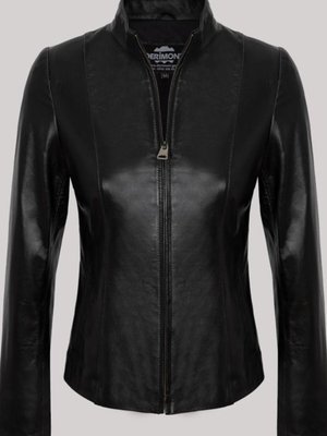 Siyah Hakiki Kuzu Derisi Hakim Yaka Düz Kesim Deri Mont