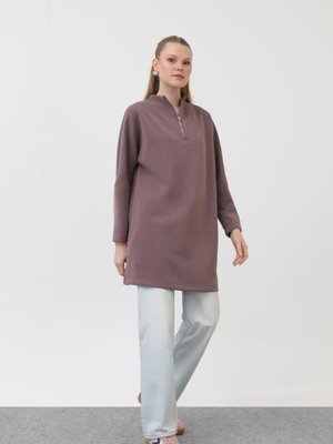 Mor Modal Kumaş Fermuar Detaylı Tunik