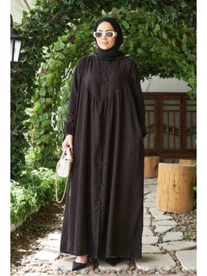 Siyah Parça Boyalı Brit Düğmeli Denim Ferace