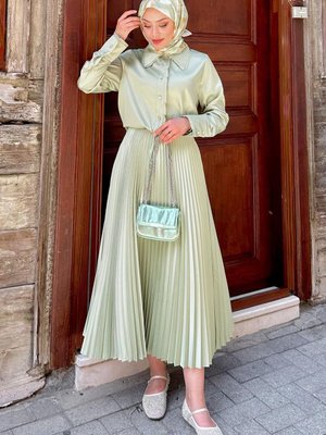 Mint Yeşili Pliseli Etek