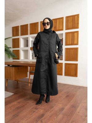 Siyah Astarlı Kapüşonlu Kap