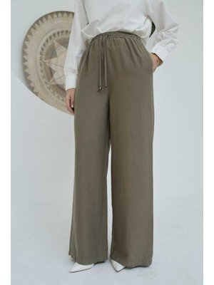 Haki Parça Boya Tensel Lastikli Pantolon