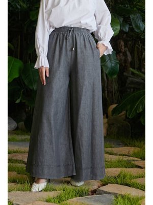 Gri Denim Lastikli Bol Paça Pantolon Gri Denim Lastikli Bol Paça Pantolon