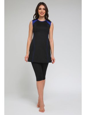 Siyah Likralı Kolsuz Yarı Kapalı Mayo