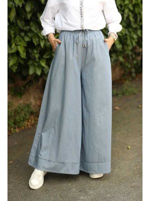 Açık Mavi Denim Lastikli Bol Paça Pantolon Açık Mavi Denim Lastikli Bol Paça Pantolon