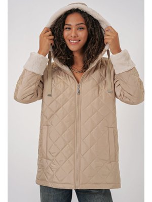 Bej Kapüşonlu Kapitone Mont Bej Kapüşonlu Kapitone Mont