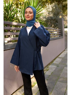 Lacivert Yandan Bağlamalı Ceket Lacivert Yandan Bağlamalı Ceket