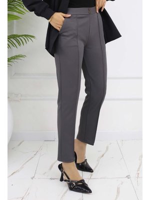Antrasit Çift Düğme Detaylı Cepli Havuç Pantolon