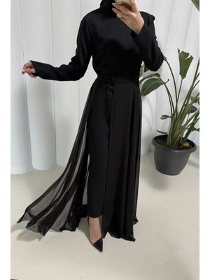 Siyah Şifon Detaylı Tulum Siyah Şifon Detaylı Tulum