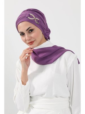 Mor Aksesuarlı Aerobin Kumaş Hazır Türban,ht
