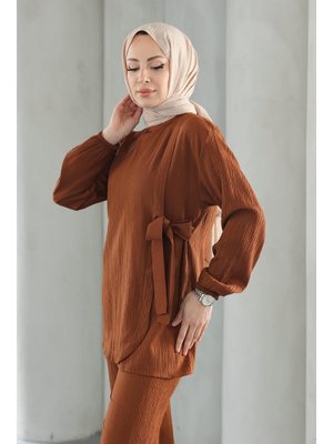 Kahverengi Bağlama Detaylı Takım