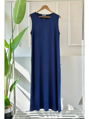 Lacivert Modal Kolsuz İçlik Elbise Lacivert Modal Kolsuz İçlik Elbise