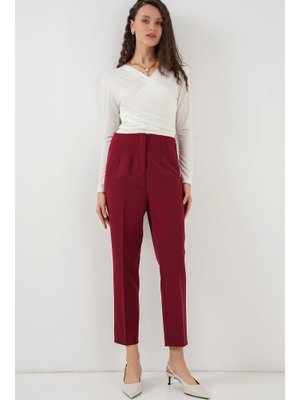 Bordo Yüksek Bel Kumaş Pantolon Bordo Yüksek Bel Kumaş Pantolon