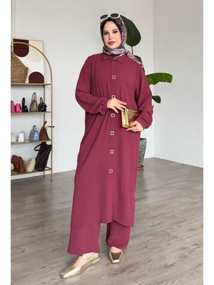 Kare Çıtçıtlı Ayrobin Mürdüm İkili Takım