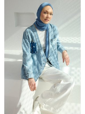 Mavi Taş Detay Kot Kimono Mavi Taş Detay Kot Kimono