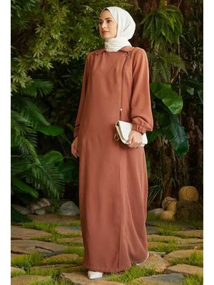 Taba Krep Yan Fermuarlı Ferace