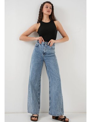 Mavi Bol Paça Yüksek Bel Palazzo Kot Pantolon Mavi Bol Paça Yüksek Bel Palazzo Kot Pantolon