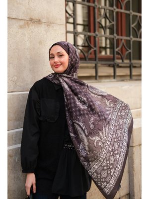 Siyah Etnik Desen Soft Şal