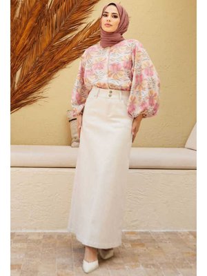 Beyaz Denim Klasik Etek