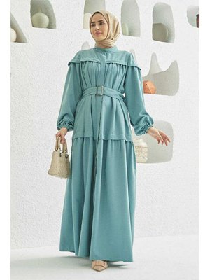 Mint Yeşili Carla Büzgülü Kuşaklı Elbise