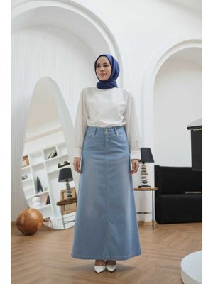 Açık Mavi Denim Klasik Etek Açık Mavi Denim Klasik Etek