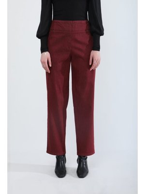 Bordo Beli Lastikli Likralı Esnek Jean Pantolon