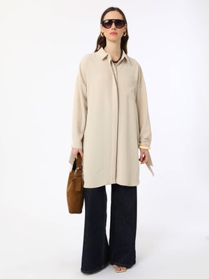 Taş Rengi Manşeti Bağlama Detaylı Tunik