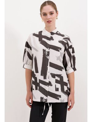 Siyah Desenli Oversize Gömlek Siyah Desenli Oversize Gömlek