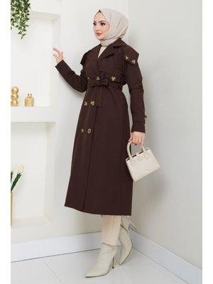 Omuzları Apolet Detaylı Astarlı Acı Kahve Trençkot