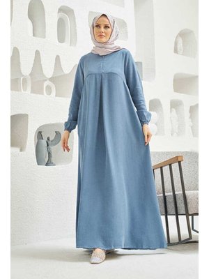 Açık Mavi Tensel A Pileli Elbise