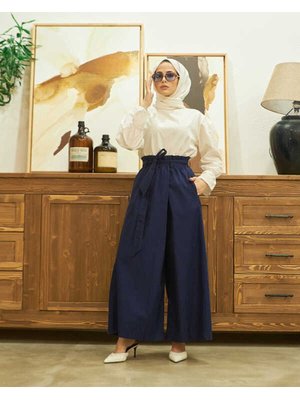 Lacivert Denim Lastikli Pantolon Etek Lacivert Denim Lastikli Pantolon Etek