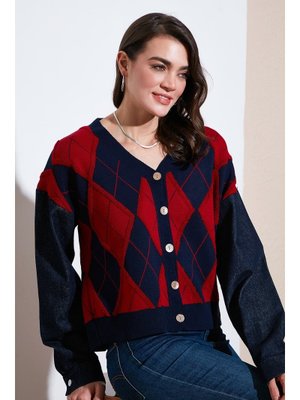 Kırmızı Lela Hırka Lacivert