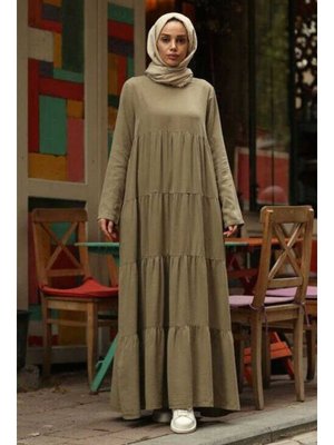 Haki Denim Parça Boya Elbise